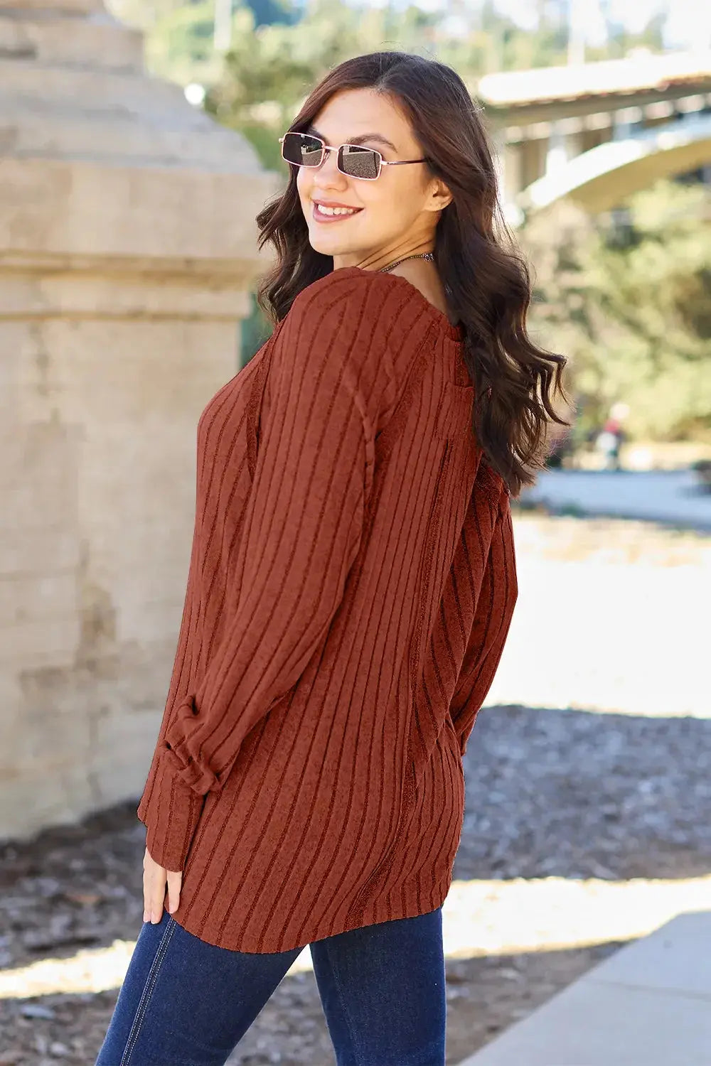 Basic Bae Full Size Ribbed Round Neck Long Sleeve Knit Top - Love Salve